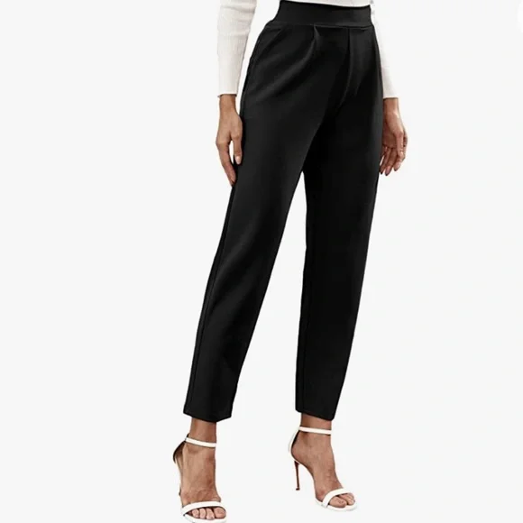 Floerns Women's Solid High Waist Tapered Ankle Stretch Work Pants - Picture 1 of 10